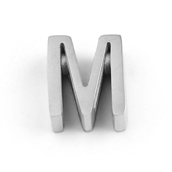 Bild von 304 Edelstahl Perlen Buchstabe Silberfarbe Message " M " 8mm x 6mm, Loch: ca. 1.5mm, 3 Stück