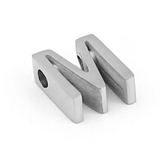 Bild von 304 Edelstahl Perlen Buchstabe Silberfarbe Message " M " 8mm x 6mm, Loch: ca. 1.5mm, 3 Stück