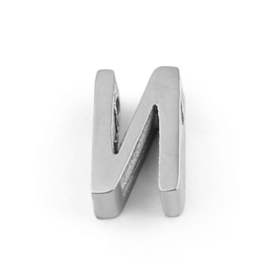 Bild von 304 Edelstahl Perlen Buchstabe Silberfarbe Message " N " 8mm x 5mm, Loch: ca. 1.5mm, 3 Stück