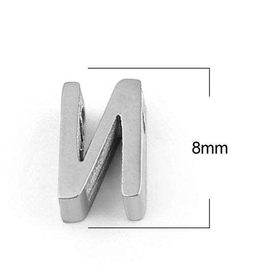 Bild von 304 Edelstahl Perlen Buchstabe Silberfarbe Message " N " 8mm x 5mm, Loch: ca. 1.5mm, 3 Stück