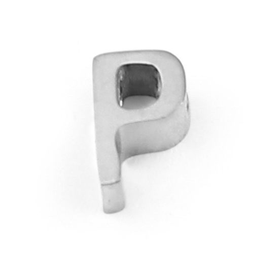 Bild von 304 Edelstahl Perlen Buchstabe Silberfarbe Message " P " 8mm x 5mm, Loch: ca. 1.4mm, 3 Stück