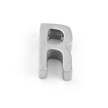 Image de 3 Pcs Perles pour DIY Fabrication de Bijoux En Gros en 304 Acier Inoxydable Respectueux de la Nature Argent Mat Alphabet Majuscule Lettre Initiale Message " R " 8mm x 5mm, Trou: env. 1.4mm