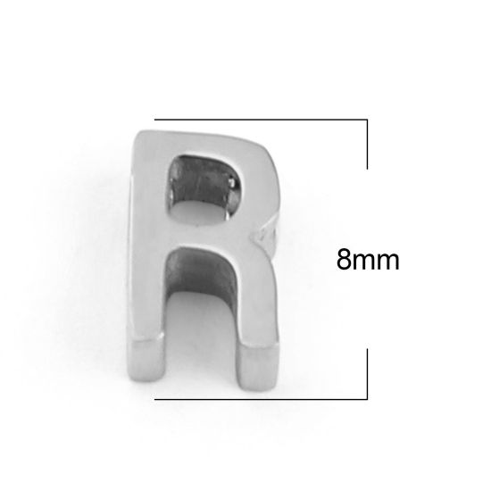 Bild von 304 Edelstahl Perlen Buchstabe Silberfarbe Message " R " 8mm x 5mm, Loch: ca. 1.4mm, 3 Stück