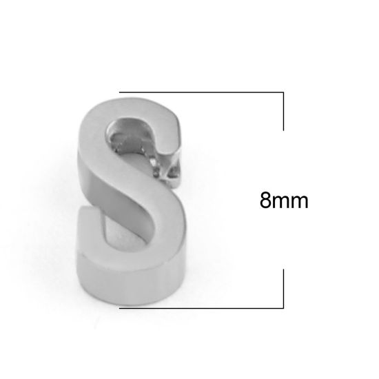 Bild von 304 Edelstahl Perlen Buchstabe Silberfarbe Message " S " 8mm x 4mm, Loch: ca. 1.5mm, 3 Stück