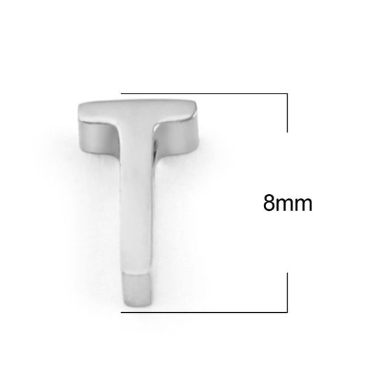 Bild von 304 Edelstahl Perlen Buchstabe Silberfarbe Message " T " 8mm x 5mm, Loch: ca. 1.4mm, 3 Stück