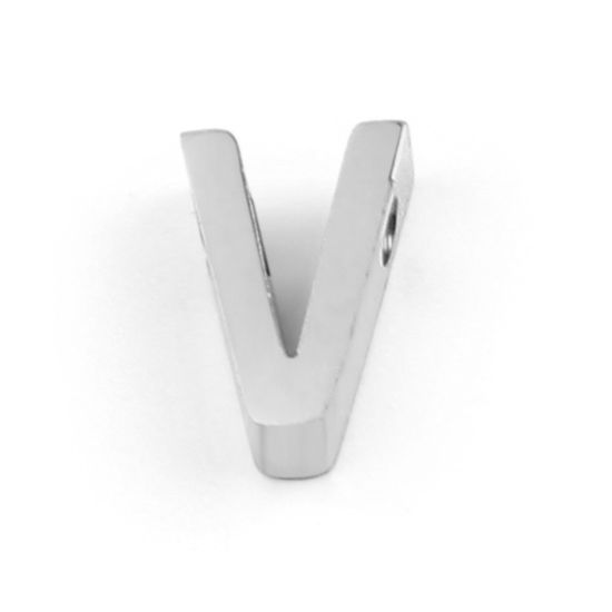 Bild von 304 Edelstahl Perlen Buchstabe Silberfarbe Message " V " 8mm x 5mm, Loch: ca. 1.4mm, 3 Stück