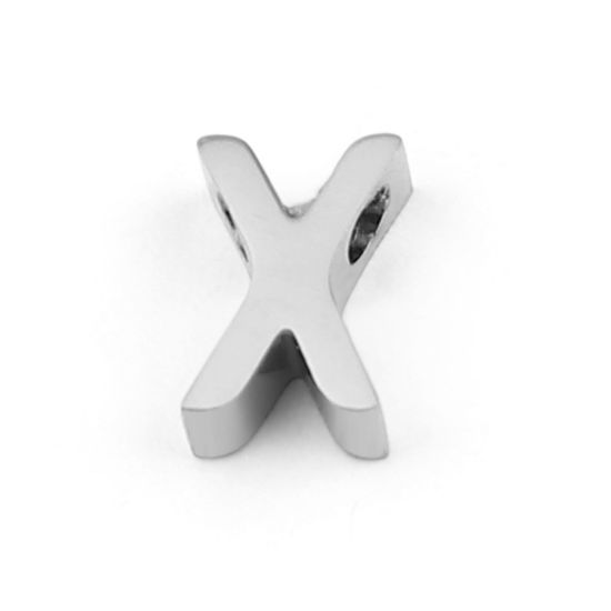 Immagine di 304 Acciaio Inossidabile Perline Lettera Tono Argento Lettere " X " 8mm x 5mm, Buco: Circa 1.5mm, 3 Pz