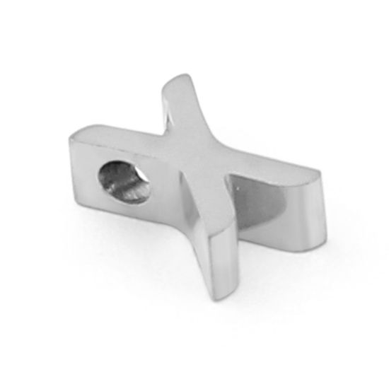 Immagine di 304 Acciaio Inossidabile Perline Lettera Tono Argento Lettere " X " 8mm x 5mm, Buco: Circa 1.5mm, 3 Pz