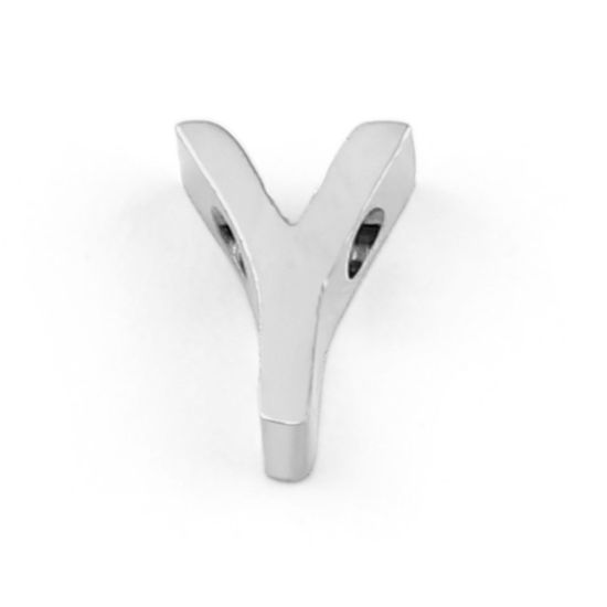 Bild von 304 Edelstahl Perlen Buchstabe Silberfarbe Message " Y " 8mm x 5mm, Loch: ca. 1.5mm, 3 Stück
