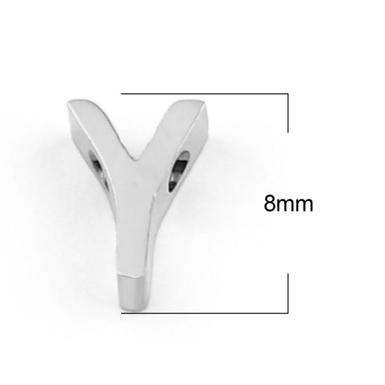 Bild von 304 Edelstahl Perlen Buchstabe Silberfarbe Message " Y " 8mm x 5mm, Loch: ca. 1.5mm, 3 Stück