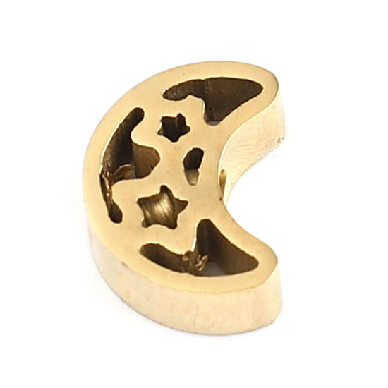 Image de Perles Galaxie en 304 Acier Inoxydable Demi Lune Doré Etoile 10mm x 7mm, Trou: env. 1.8mm, 2 Pcs
