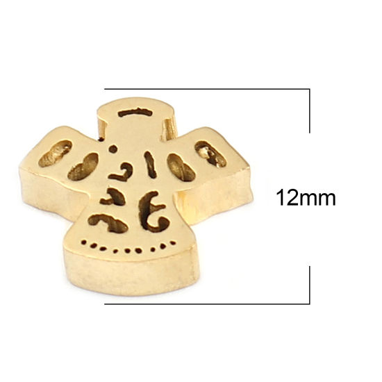Image de Perles Religieux en 304 Acier Inoxydable Ange Doré 12mm x 10mm, Trou: env. 1.7mm, 2 Pcs