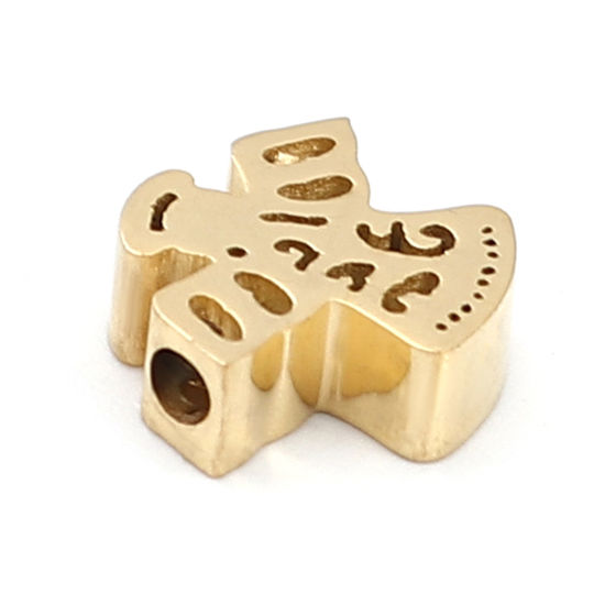 Image de Perles Religieux en 304 Acier Inoxydable Ange Doré 12mm x 10mm, Trou: env. 1.7mm, 2 Pcs