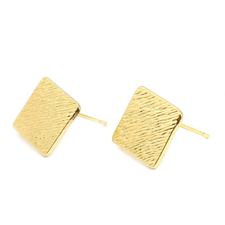 Picture of Zinc Based Alloy Ear Post Stud Earrings Findings Rhombus Gold Plated W/ Loop 17mm x 17mm, Post/ Wire Size: (21 gauge), 3 Pairs