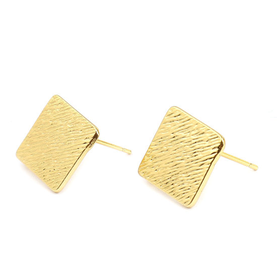 Picture of Zinc Based Alloy Ear Post Stud Earrings Findings Rhombus Gold Plated W/ Loop 17mm x 17mm, Post/ Wire Size: (21 gauge), 3 Pairs