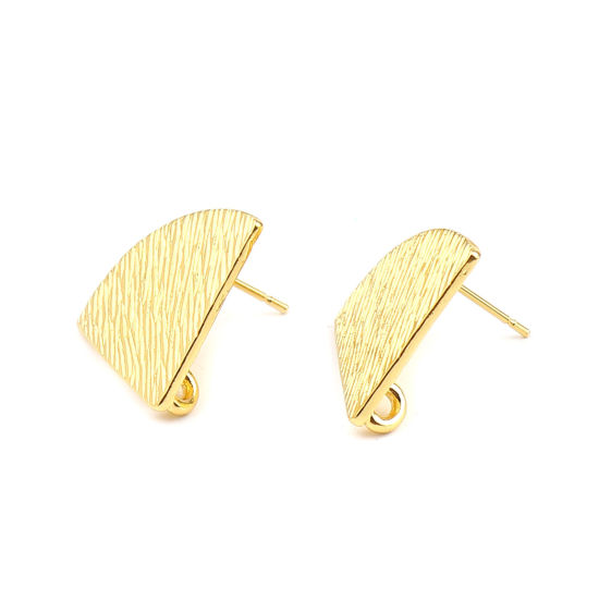 Picture of Zinc Based Alloy Ear Post Stud Earrings Findings Fan-shaped Gold Plated W/ Loop 23mm x 17mm, Post/ Wire Size: (21 gauge), 3 Pairs