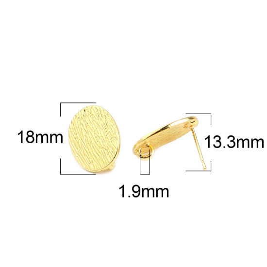 Picture of Zinc Based Alloy Ear Post Stud Earrings Findings Oval Gold Plated W/ Loop 18mm x 14mm, Post/ Wire Size: (21 gauge), 3 Pairs