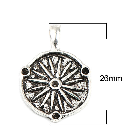 Imagen de Zamak Colgantes Charms Ronda Plata Antigua (Apta ss5 Puntiagudo Fondo Rhinestone) Fuegos Artificiales 26mm x 18mm, 10 Unidades