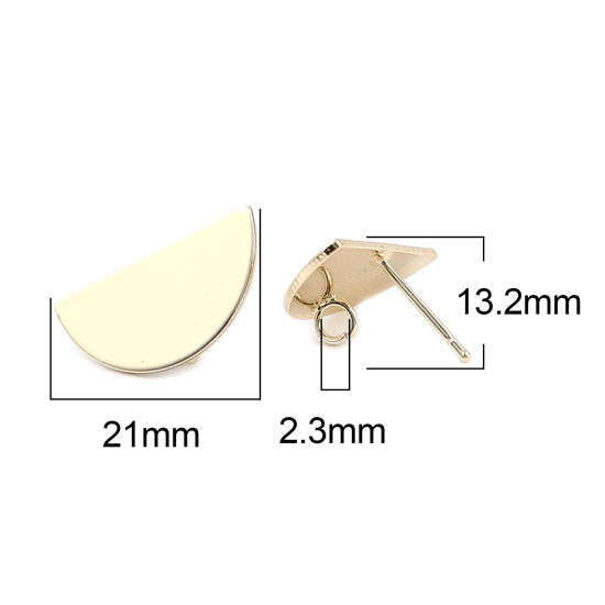 亜鉛合金ピアスイヤリングパーツ ハーフラウンド リアルゴールドメッキ ループ付き 21mm x 11mm、 ワイヤーサイズ: （21号）、 2 ペア の画像