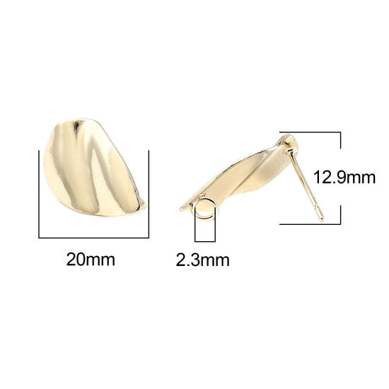 亜鉛合金ピアスイヤリングパーツ 滴 ドロップ リアルゴールドメッキ ループ付き 20mm x 13mm、 ワイヤーサイズ: （21号）、 2 ペア の画像