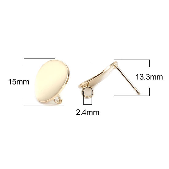 亜鉛合金ピアスイヤリングパーツ 円形 リアルゴールドメッキ ループ付き 15mm 直径、 ワイヤーサイズ: （21号）、 2 ペア の画像