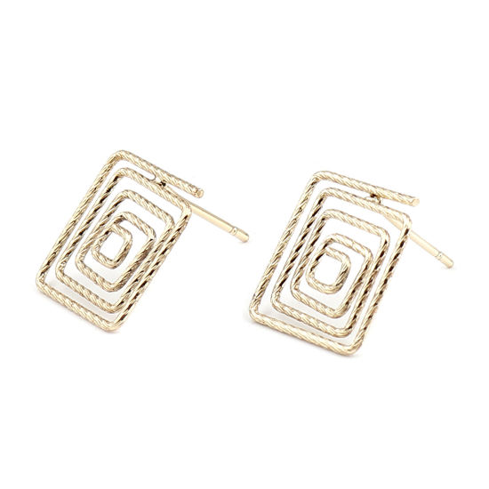 亜鉛合金ピアスイヤリングパーツ 幾何学 リアルゴールドメッキ ループ付き 14mm x 14mm、 ワイヤーサイズ: （21号）、 2 ペア の画像