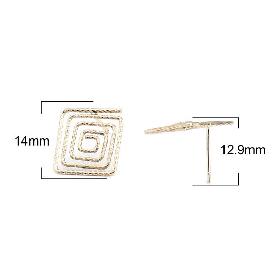 亜鉛合金ピアスイヤリングパーツ 幾何学 リアルゴールドメッキ ループ付き 14mm x 14mm、 ワイヤーサイズ: （21号）、 2 ペア の画像