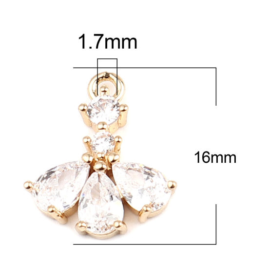 Bild von Messing Charms Fächer-Form Vergoldet Tropfen Transparent Strass 16mm x 13mm, 5 Stück                                                                                                                                                                          