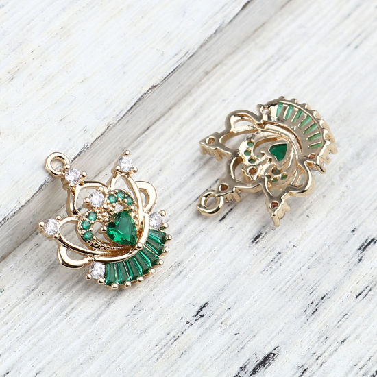 Picture of Brass Charms Gold Plated Crown Clear & Green Rhinestone 20mm x 16mm, 2 PCs                                                                                                                                                                                    