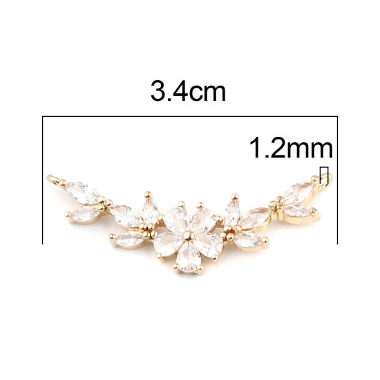Picture of Brass Connectors Flower Gold Plated Clear Rhinestone 34mm x 17mm, 2 PCs