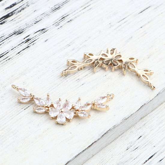 Picture of Brass Connectors Flower Gold Plated Clear Rhinestone 34mm x 17mm, 2 PCs
