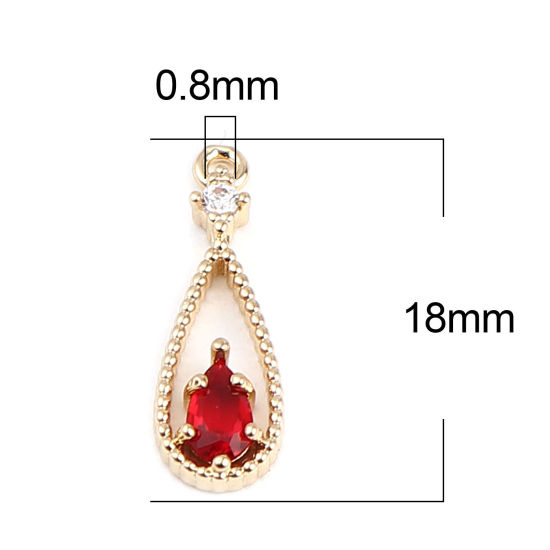Picture of Brass Charms Gold Plated Drop Dark Red Rhinestone 18mm x 6mm, 5 PCs                                                                                                                                                                                           
