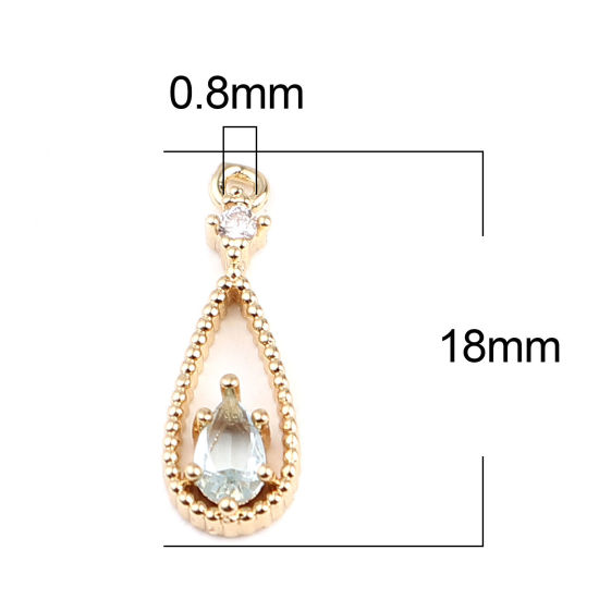 Picture of Brass Charms Gold Plated Drop Light Blue Rhinestone 18mm x 6mm, 5 PCs                                                                                                                                                                                         