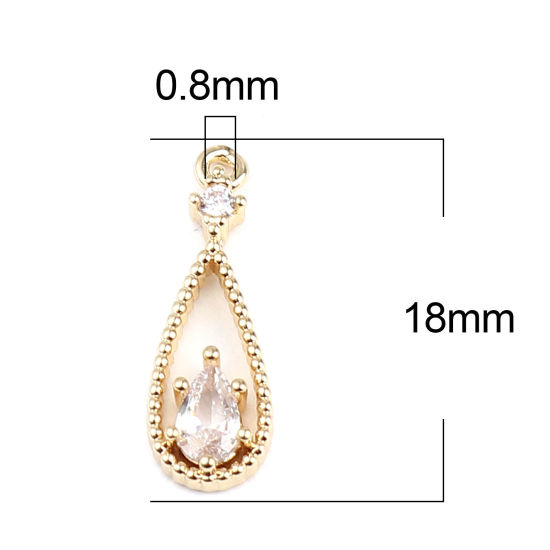 Picture of Brass Charms Gold Plated Drop Clear Rhinestone 18mm x 6mm, 5 PCs                                                                                                                                                                                              