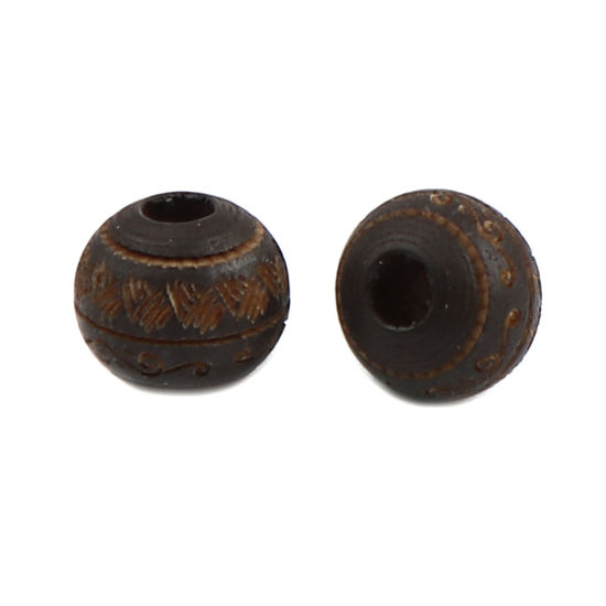 Picture of Natural Schima Superba Wood Spacer Beads Round Dark Coffee Stripe About 10mm Dia., Hole: Approx 2.6mm, 20 PCs