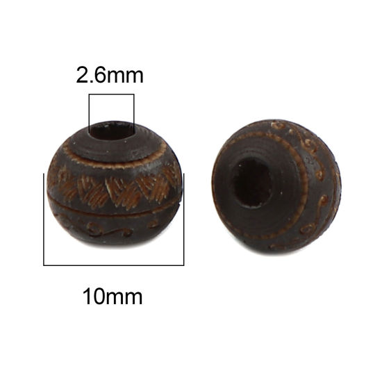 Picture of Natural Schima Superba Wood Spacer Beads Round Dark Coffee Stripe About 10mm Dia., Hole: Approx 2.6mm, 20 PCs