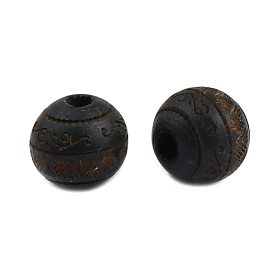 Picture of Natural Schima Superba Wood Spacer Beads Round Black Stripe About 10mm Dia., Hole: Approx 2.6mm, 20 PCs