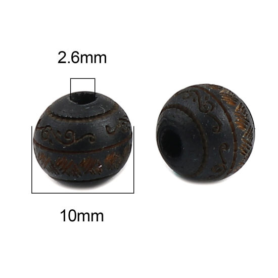 Picture of Natural Schima Superba Wood Spacer Beads Round Black Stripe About 10mm Dia., Hole: Approx 2.6mm, 20 PCs