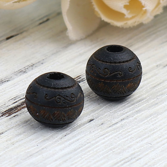 Picture of Natural Schima Superba Wood Spacer Beads Round Black Stripe About 10mm Dia., Hole: Approx 2.6mm, 20 PCs