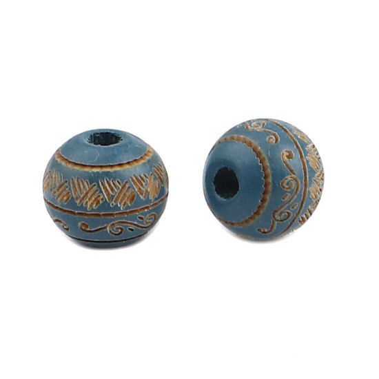 Picture of Natural Schima Superba Wood Spacer Beads Round Blue Stripe About 10mm Dia., Hole: Approx 2.6mm, 20 PCs