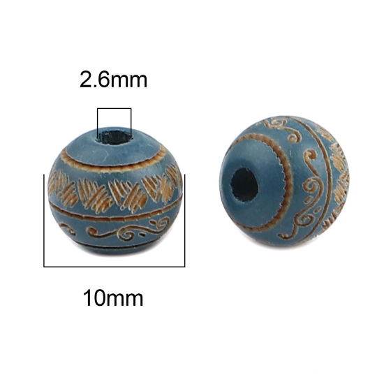 Picture of Natural Schima Superba Wood Spacer Beads Round Blue Stripe About 10mm Dia., Hole: Approx 2.6mm, 20 PCs