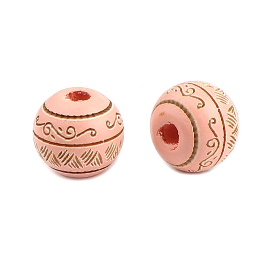 Picture of Natural Schima Superba Wood Spacer Beads Round Peach Pink Stripe About 10mm Dia., Hole: Approx 2.6mm, 20 PCs