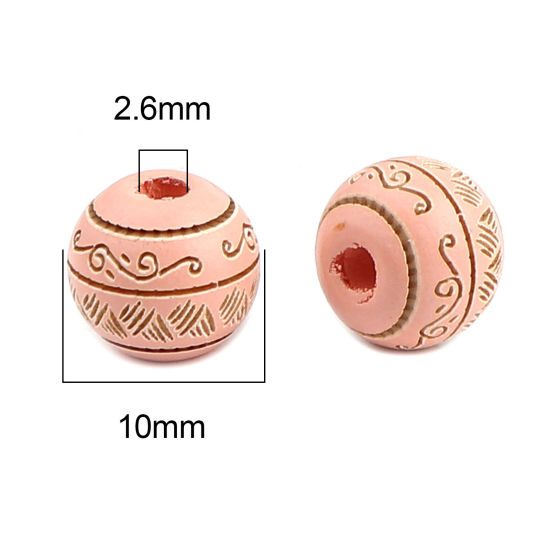 Picture of Natural Schima Superba Wood Spacer Beads Round Peach Pink Stripe About 10mm Dia., Hole: Approx 2.6mm, 20 PCs