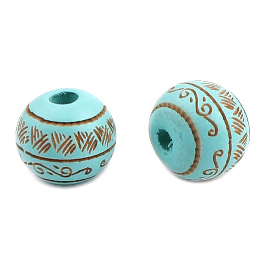 Picture of Natural Schima Superba Wood Spacer Beads Round Cyan Stripe About 10mm Dia., Hole: Approx 2.6mm, 20 PCs