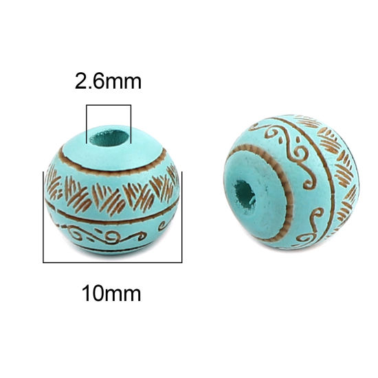 Picture of Natural Schima Superba Wood Spacer Beads Round Cyan Stripe About 10mm Dia., Hole: Approx 2.6mm, 20 PCs