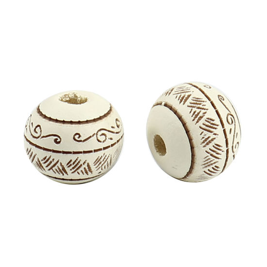 Picture of Natural Schima Superba Wood Spacer Beads Round Creamy-White Stripe About 10mm Dia., Hole: Approx 2.6mm, 20 PCs