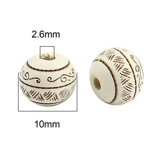 Picture of Natural Schima Superba Wood Spacer Beads Round Creamy-White Stripe About 10mm Dia., Hole: Approx 2.6mm, 20 PCs