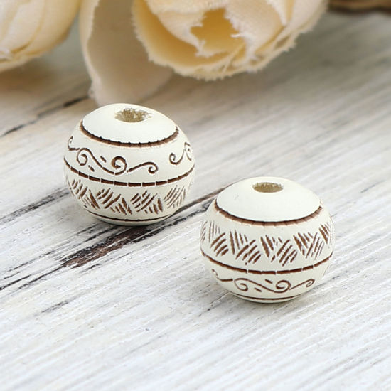 Picture of Natural Schima Superba Wood Spacer Beads Round Creamy-White Stripe About 10mm Dia., Hole: Approx 2.6mm, 20 PCs