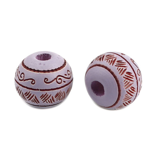 Picture of Natural Schima Superba Wood Spacer Beads Round Purple Stripe About 10mm Dia., Hole: Approx 2.6mm, 20 PCs