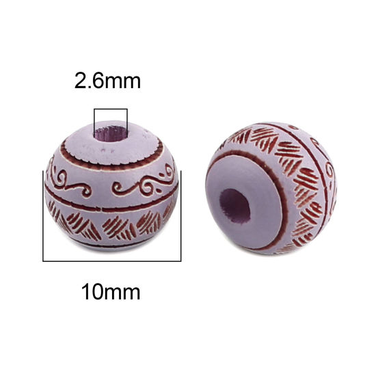 Picture of Natural Schima Superba Wood Spacer Beads Round Purple Stripe About 10mm Dia., Hole: Approx 2.6mm, 20 PCs